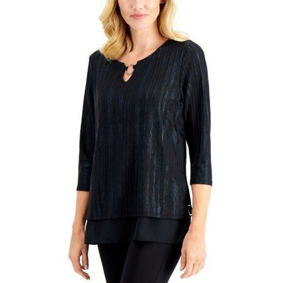 JM Collection Metallic O-Ring Keyhole Top Black Foil M - Picture 1 of 4